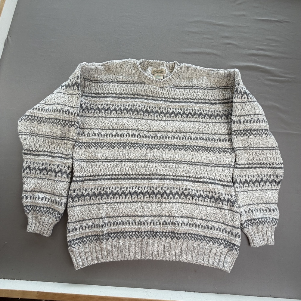 Vintage St. John's Bay Sweater Mens Medium Gray Fair Isle Knit Made USA Crewneck